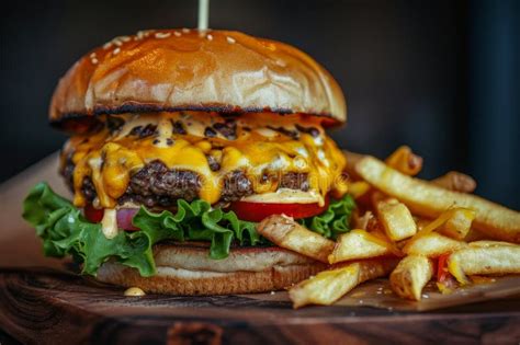 Ejemplo de una hamburguesa gourmet con patatas fritas