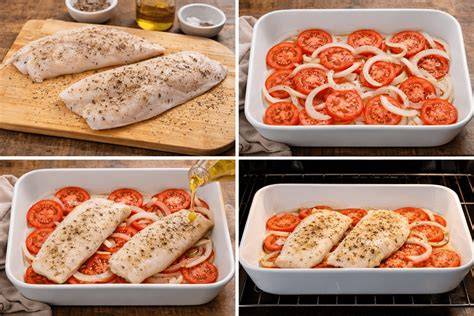 pescado al horno con salsa de tomate servido en una fuente