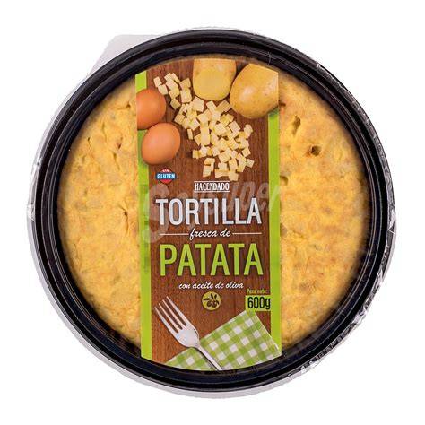 Envase de tortilla de patata con etiqueta de ingredientes