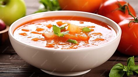 Gazpacho en un tazón con guarnición