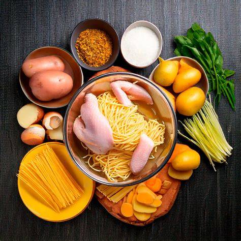 Ingredientes frescos para el caldo de fideuá