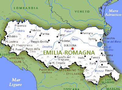 Mapa de Italia con la región de Emilia-Romaña resaltada