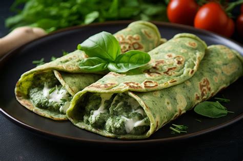 Crepes enrolladas con relleno de champiñones y espinacas gratinadas