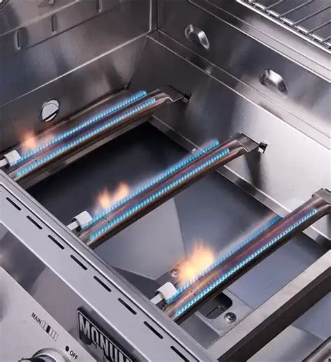 Diagrama de los 3 quemadores de una barbacoa de gas con control de temperatura independiente