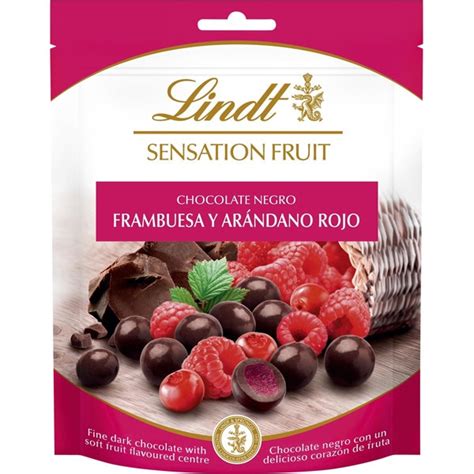 Perlas de chocolate negro Lindt con corazón de frambuesa y arándano rojo