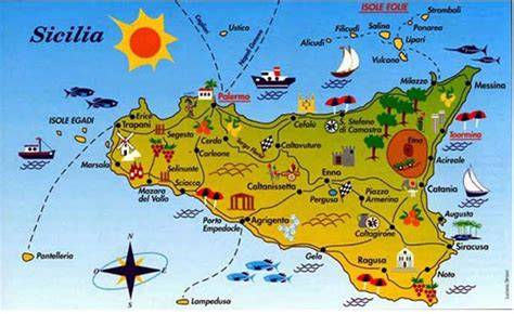 Mapa de Sicilia con productos locales