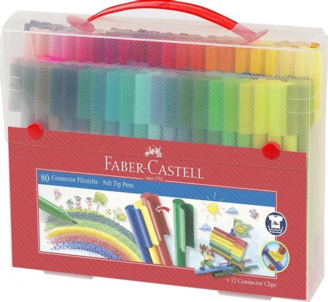 Estuche de rotuladores Faber-Castell abierto, mostrando un arcoíris de colores vibrantes