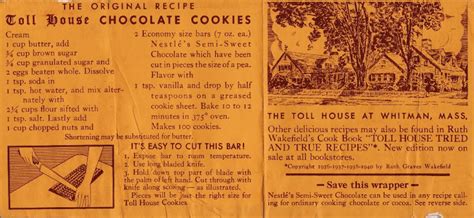 Ruth Graves Wakefield con su receta original de cookies