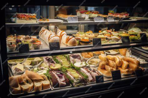 Variedad de bollería y sándwiches en una vitrina de Starbucks