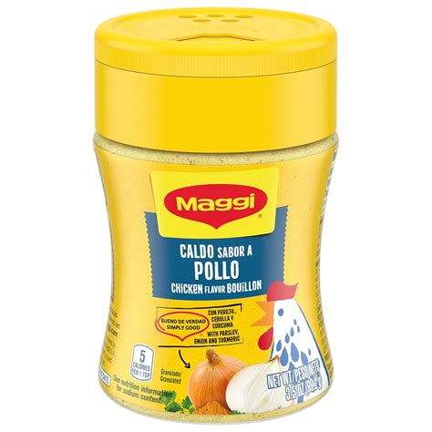 Caldo de pollo granulado en un recipiente