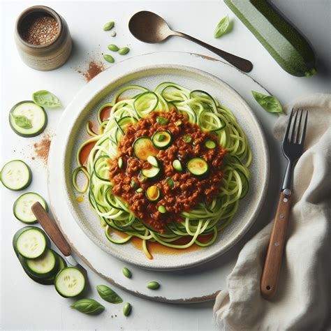 Zoodles de calabacín con diferentes salsas