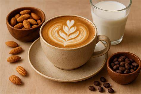 Ingredientes para un cappuccino vegano