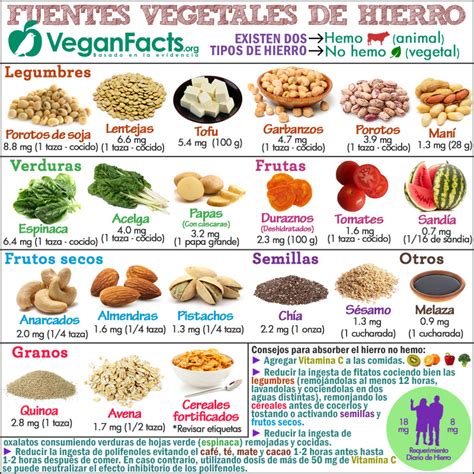 Tabla de alimentos vegetales ricos en hierro