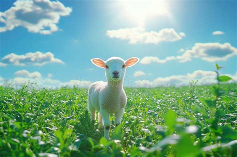Cordero blanco en un campo verde
