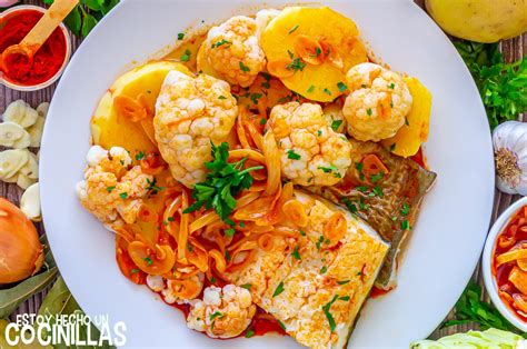 Coliflor y bacalao en un plato