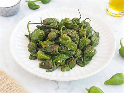 Pimientos de Padrón recién fritos en un plato