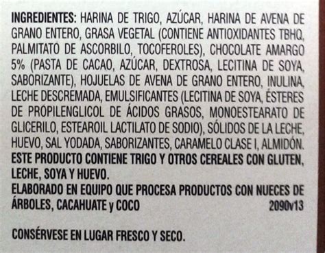 Etiqueta de ingredientes de una oblea comestible