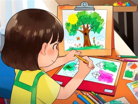 Niños dibujando un árbol en una cartulina