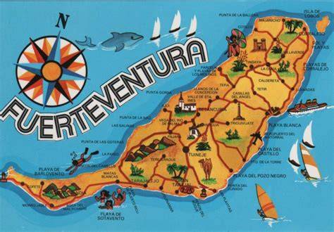 Mapa de Fuerteventura con ubicación de restaurantes