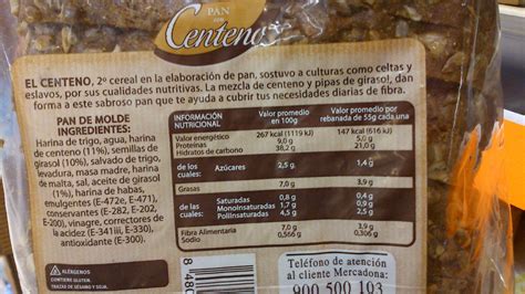 Etiquetado nutricional del pan