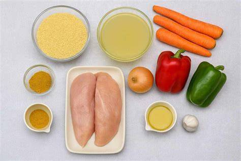 Ingredientes para crêpes de pollo y verduras