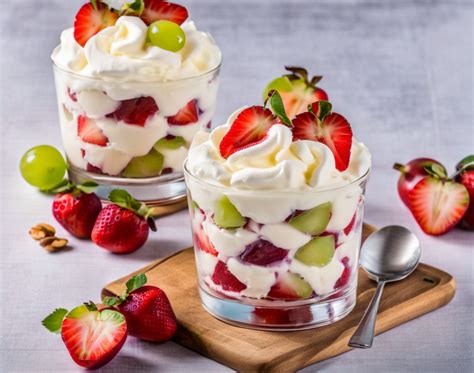 Copa dulce con capas de frutas y crema
