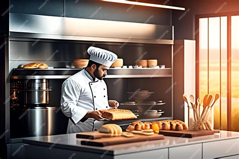 Panadero trabajando en una panadería moderna con equipamiento de alta tecnología