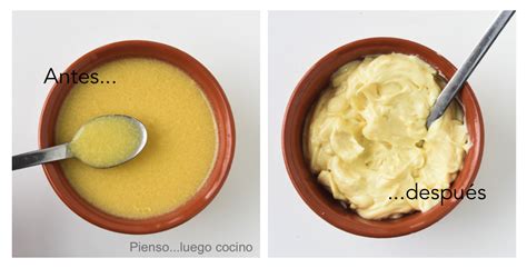 Mayonesa casera cortada y solución