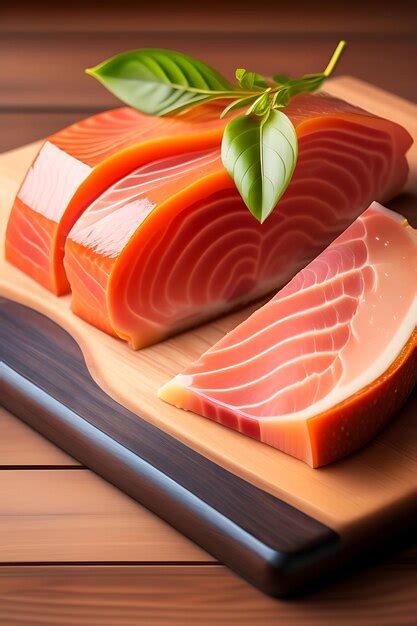 Salmón ahumado en rodajas sobre una tabla de madera