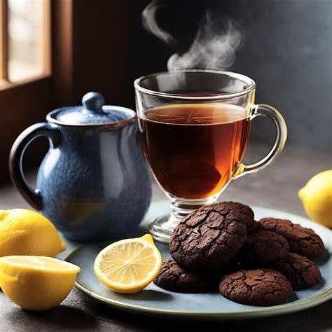 Galletas de cacao recién horneadas con una taza de leche
