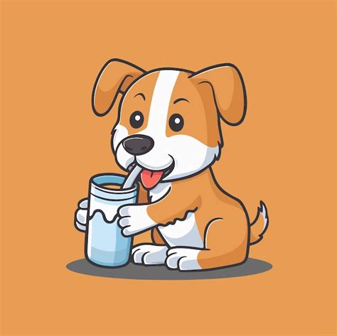 Perro con un tazón de leche de vaca, con una señal de prohibido