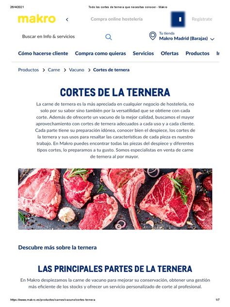 Infografía de los cortes de ternera de categoría primera