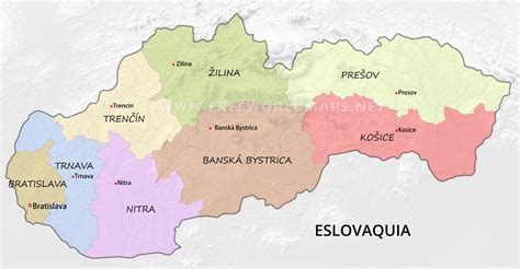 Mapa de Eslovaquia con sus regiones gastronómicas