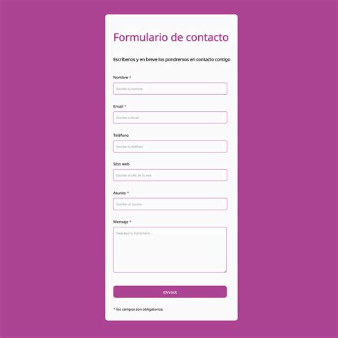 Formulario de contacto en sitio web