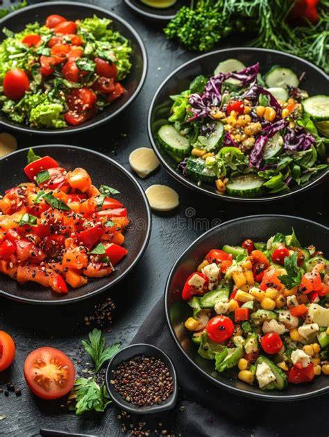 Variedad de ensaladas coloridas