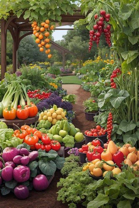 Variedad de frutas y vegetales frescos en un huerto