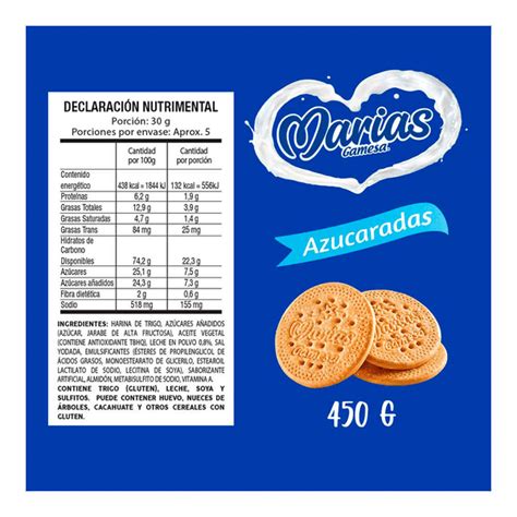 Tabla nutricional de galletas con crema