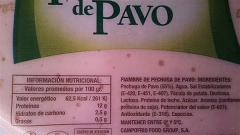 Etiqueta nutricional de un fiambre de pechuga de pavo