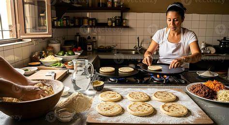 Mujer preparando arepas con harina de maíz