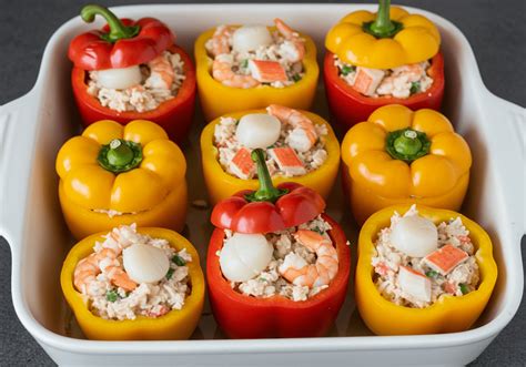 Pimientos cónicos rellenos listos para hornear