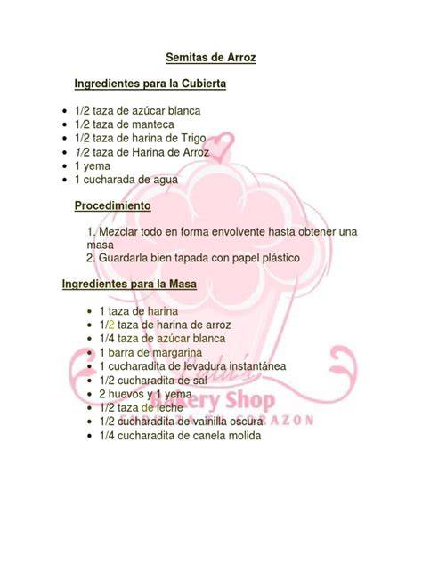 Ingredientes para la masa de semitas de arroz