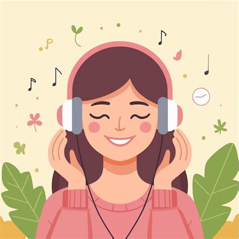 Mujer escuchando música con auriculares rosa pastel