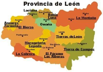 Mapa de la provincia de León con sus zonas de producción de cecina