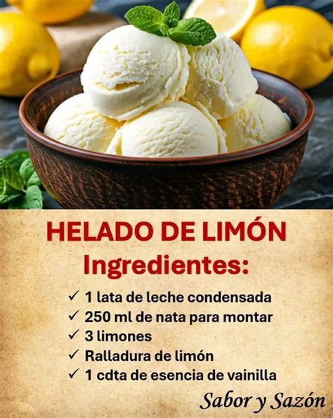 Diagrama de ingredientes para helado de limón y nata