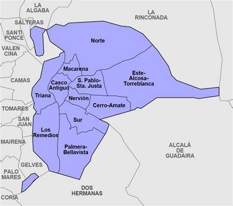 Mapa de Sevilla con los barrios principales
