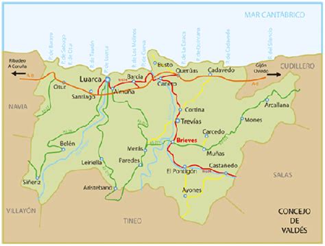 Mapa de situación del concejo de Valdés en Asturias
