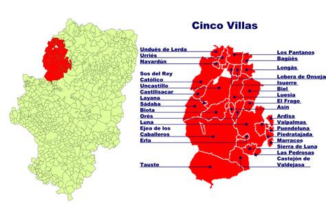 Mapa de la Comarca de Cinco Villas, Zaragoza