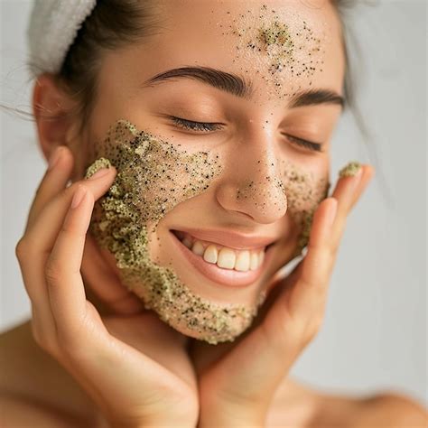 Mujer aplicando exfoliante facial