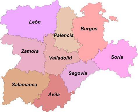 Mapa de Castilla y León con sus nueve provincias