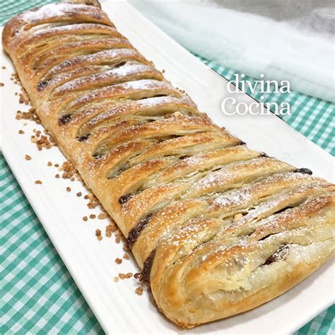 Trenza de hojaldre con crema de queso y avellanas